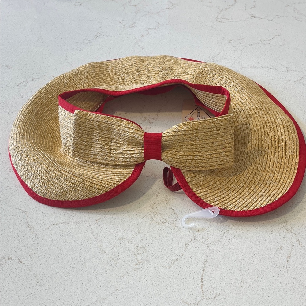 St. John's Bay Tan Straw Hat with Red Accent - Picture 3 of 3